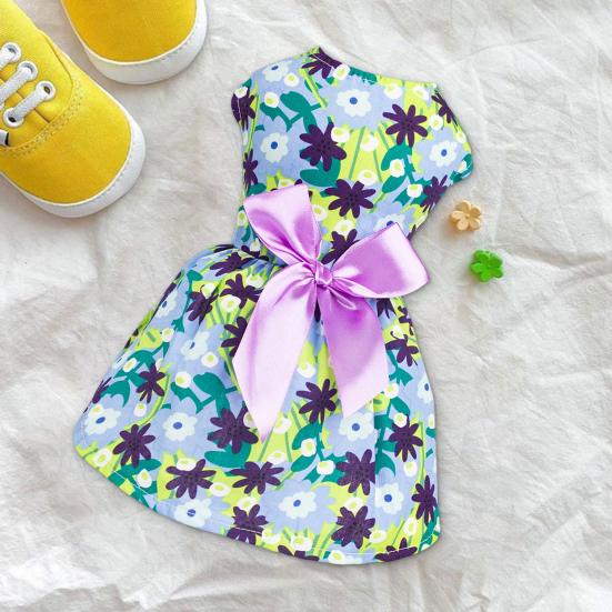 Платье для собаки, привлекательное мягкое платье принцессы с бантом, удобное платье с цветочным принтом для домашних животных, юбка для собаки, товары для домашних животных