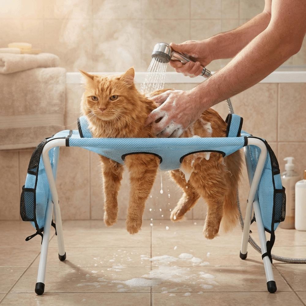 Folding Pet Grooming Table Quick-Dry Mesh Pet Washing Rack Cat Grooming Platform Pet Washing