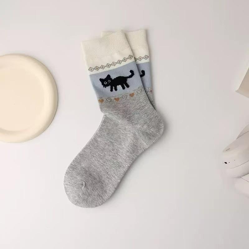 1/4 пары Мультяшные носки с рисунком кошки и собаки, удобные, дышащие, нескользящие, впитывающие пот, средней длины, теплые носки для улицы