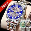 New Men Watch Skeleton Quartz Wristwatch Skeleton Retro Man Watch Top Brand Luxury Clock Mens Watches Sports Stainless Steel Watch