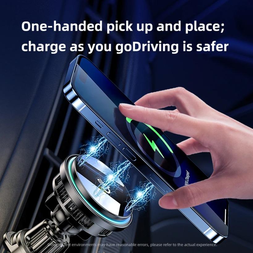 Автомобильное беспроводное зарядное устройство с ледяным охлаждением, станция быстрой зарядки, автомобильный держатель для зарядки MagSafe для iPhone 17 16 15 14 Pro Max Air Samsung