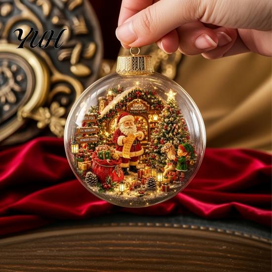 Decorative Acrylic Christmas Ornaments Tree Crystal Ball Pendant with LED Light, Built-in Christmas-themed Theme Hanging Charms Pattern Design,