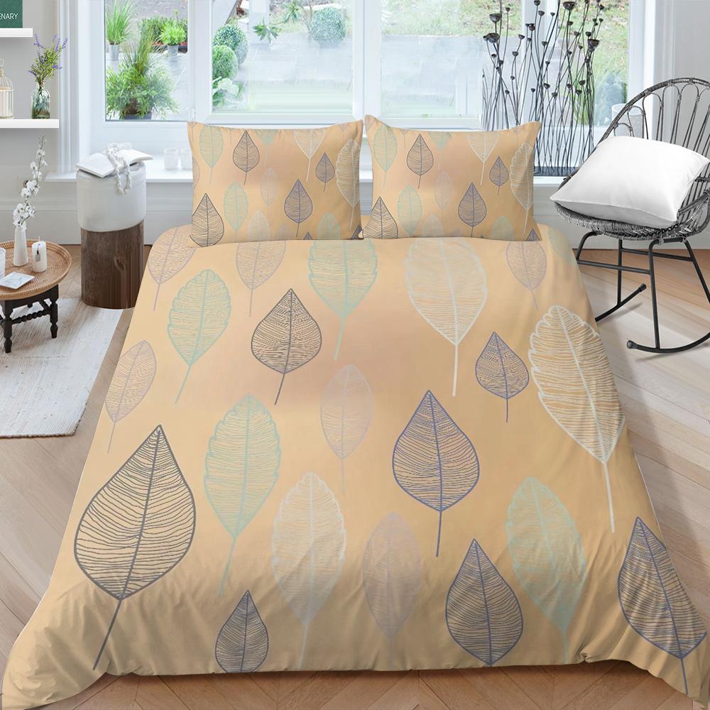 Family Bedding Single Double Bed Full Size Plant Printing Series Bedding Leaf Pattern Pillowcase and Quilt Cover Washable Home Decoration