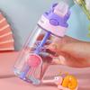 480ml Children Straw Cup Transparent Cartoon Pattern Portable Sippy Cup Outdoor Water Bottle Boys Girls