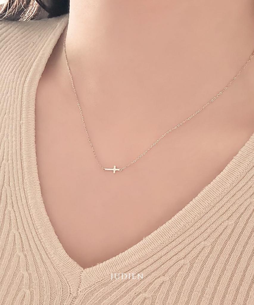 Judien 14K 18K Mini Cross Chain Necklace (Type A)