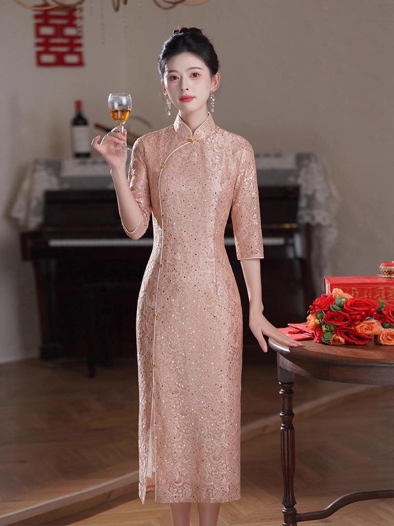 2025 Xi Po Po Elegant Qipao Wedding Dress for Mothers - High-end, Modern, and Versatile for Special Occasions and Daily Wear.
