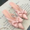 Fashion Cool Slippers for Women's Summer 2025 New French Pointed Bow Hollow High Heels, Half Wrapped Women's Slippers