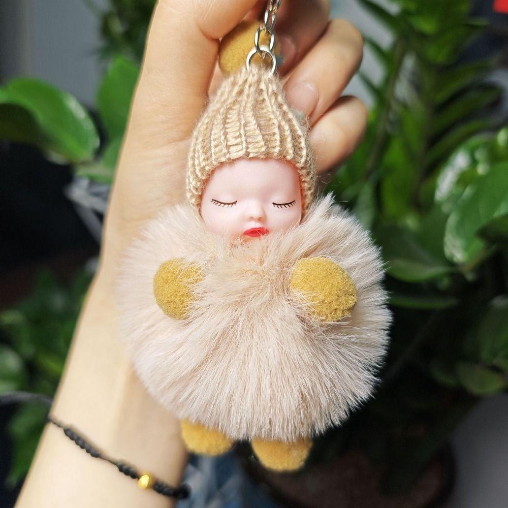 Однотонный брелок для ключей «Спящий ребенок», вязаная шапка, брелок с помпоном для сна, дети