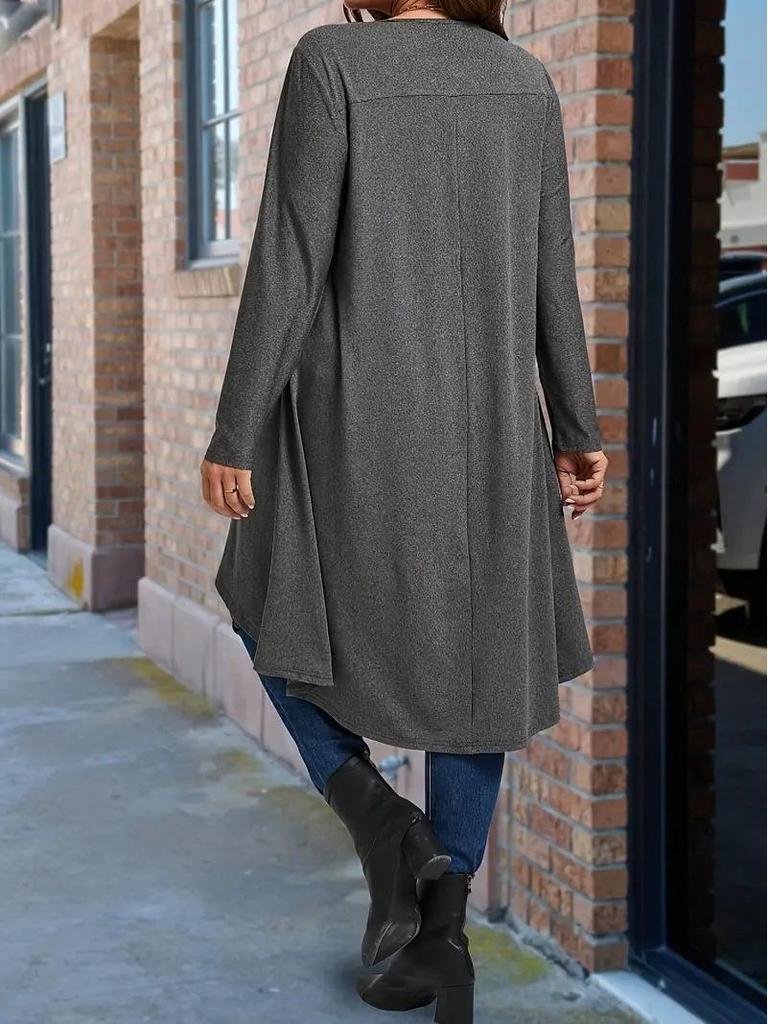 Plus Size Asymmetrical Hem Loose Long Sleeve Top (European & American Style, 2025)
