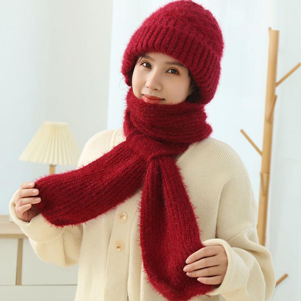 2-in1 Soft Warm Scarf Cap Crochet Hooded Scarf Hat for Skiing Hiking Universal Lady Windproof Shawl Hat with Neck Covers