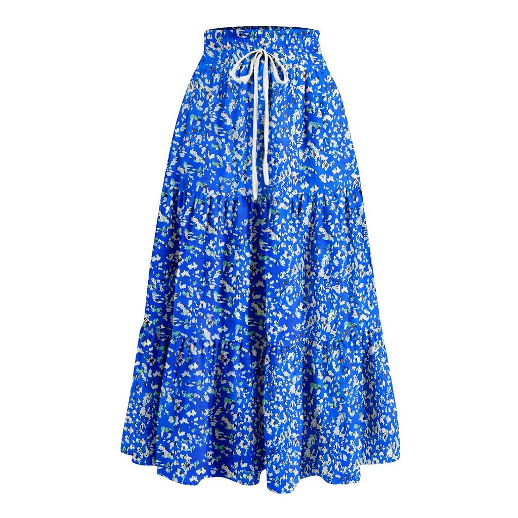 Женская весенняя повседневная длинная юбка с оборками, однотонная юбка, ретро-юбка в складку