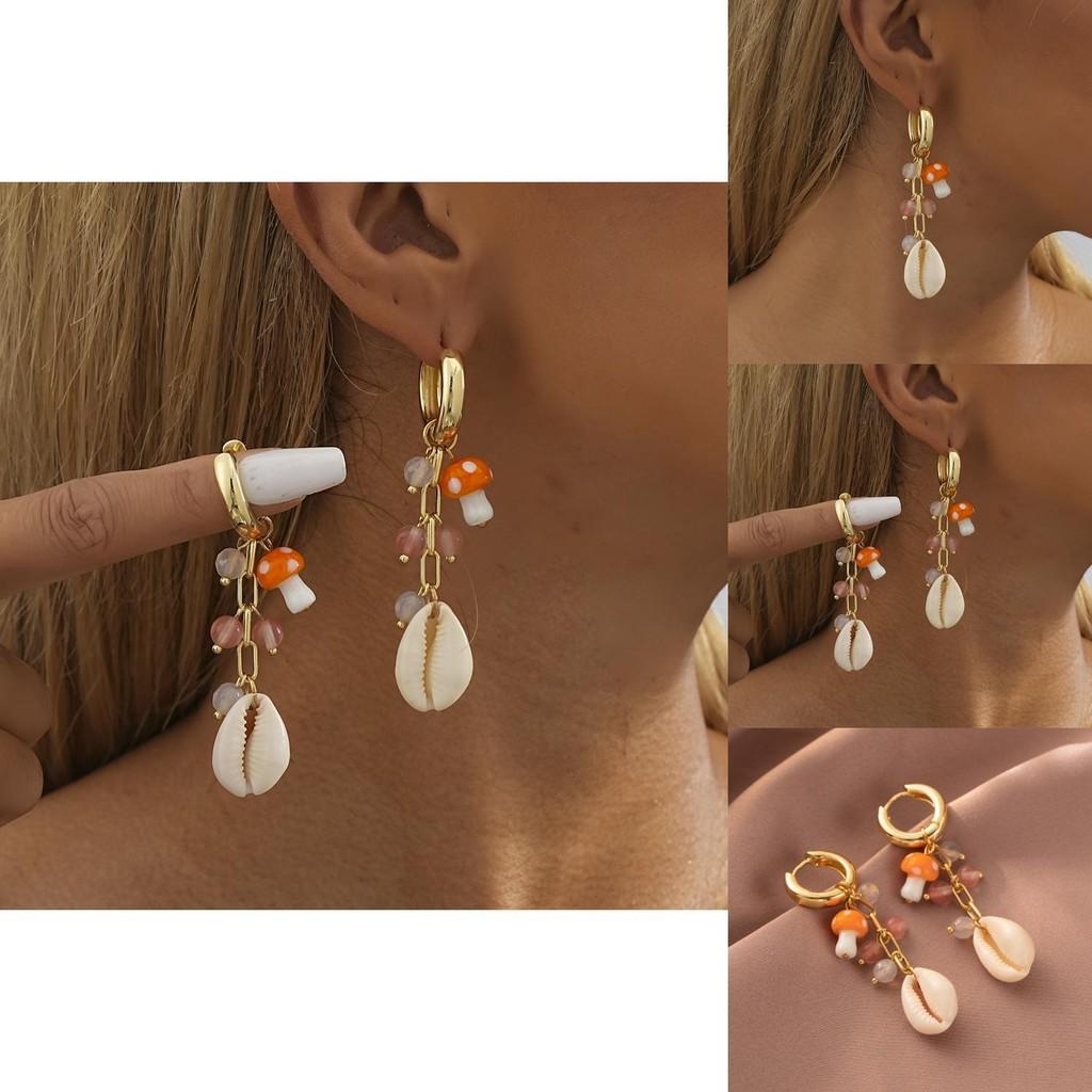 Modern Shell Mushroom Earrings For Women Gold-plated Natural Stone Jewelry