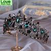 Baroque Bronze Black Green Crystal Bridal Tiaras Crown Vintage Rhinestone Diadem For Brides Headbands Wedding Hair Accessories