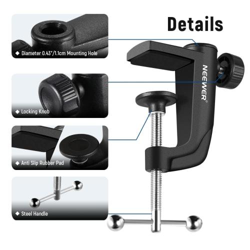 Neewer Metal Table Mount Clamp for Microphone Suspension Boom Scissor Arm Stand Holder with Adjustable Positioning Screw, Clips To Desks Up To 1.9 Inc