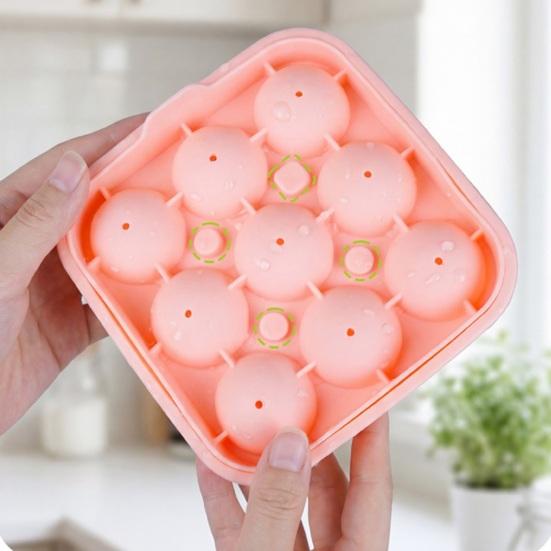 9-Compartment Covered Silicone Ice Cube Mold Dust-Proof Draining Design Ice Maker