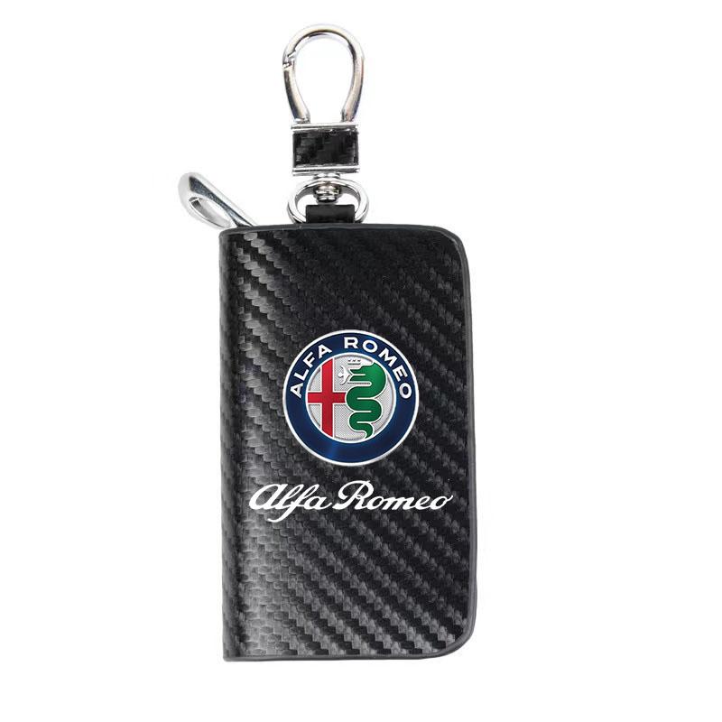 Car Case Keys Pouch Carbon Fiber Fabric Keychain Bag For Alfa Romeo STELVIO Giulia 159 Giulietta 147 Mito 156 MTO Sportiva Car zk7
