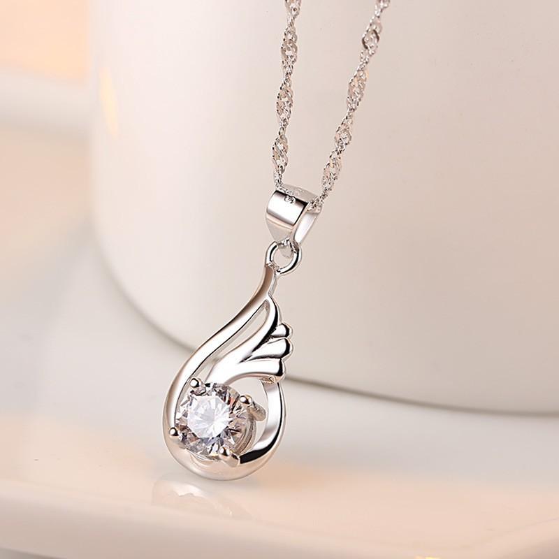 BELLA BOX New Product S925 Sterling Silver Angel Tear Pendant For Women's Fashion Korean Teardrop-shaped Feather Necklace