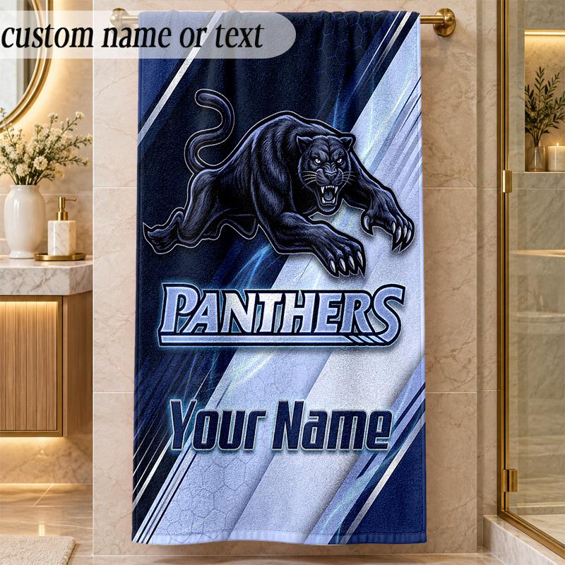 Beach TowelPenrith Panthers Custom Name Text Personalized Soft Towel for Beach Pool Indoor Home Decor Gift