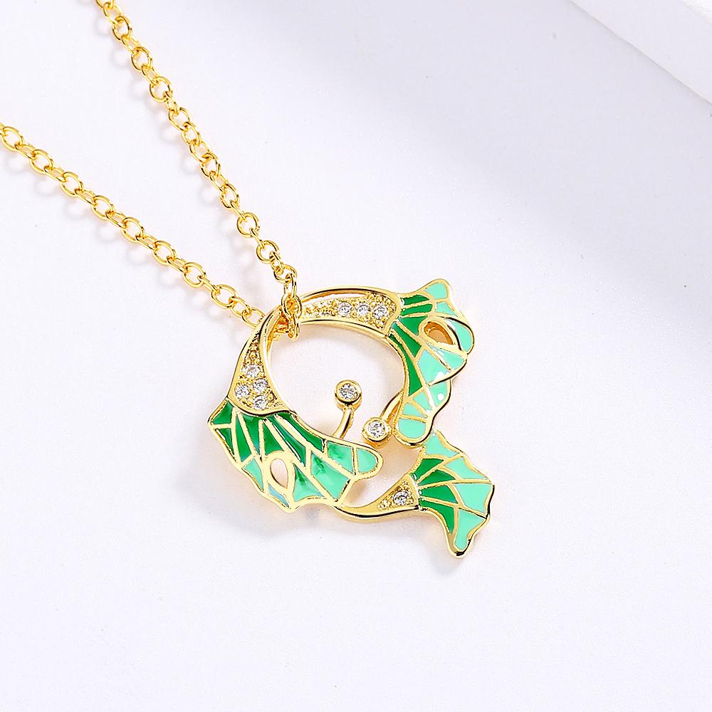 Creative Handmade Epoxy Green Leaf Pendant Necklace 925  Ladies Party Birthday Jewelry Gift