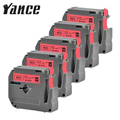 5 упаковок ленты M-K431, совместимая с Brother MK 431 MK 431, 12 мм, черная на красной ленте для этикеток для устройства Brother P-Touch Label Maker PT-80 PT-M95