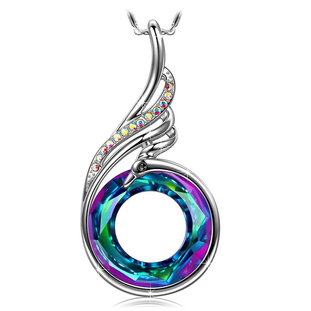 925 Sterling Silver Multicolor Crystal Phoenix Pendant Necklace for Women Wedding Party Engagement Jewelry