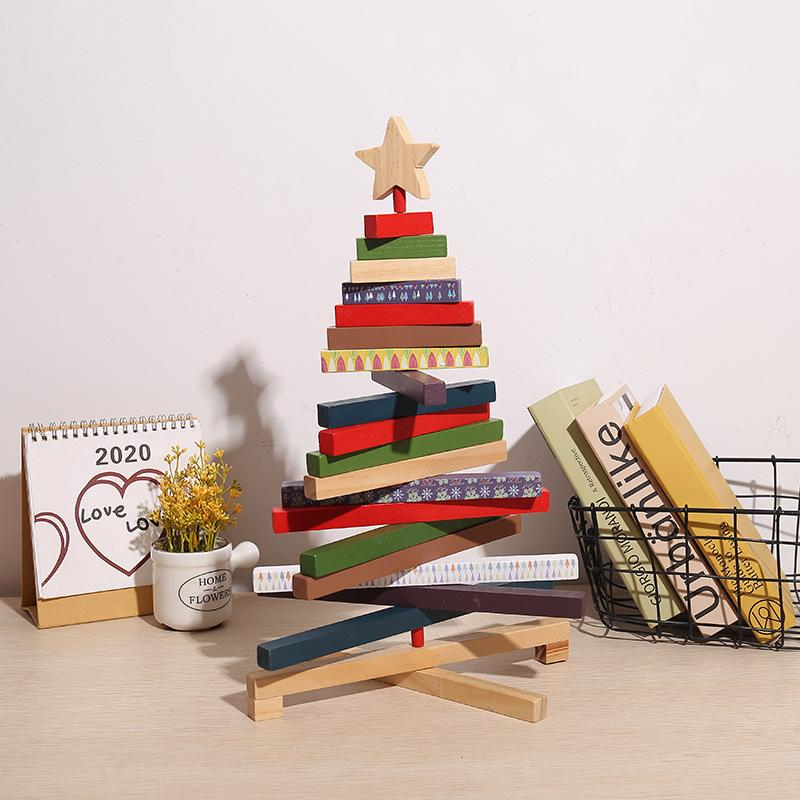 Creative Wooden Rotating Tree Christmas Block Fun Decoration Home Desktop Christmas Atmosphere Decoration Arrangement