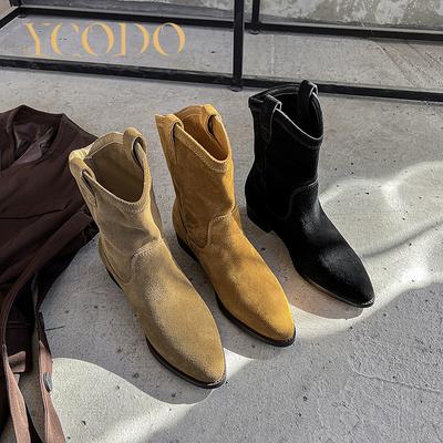 Сапоги Женские Ботильоны Натуральная Кожа Острые Ковбойские Сапоги