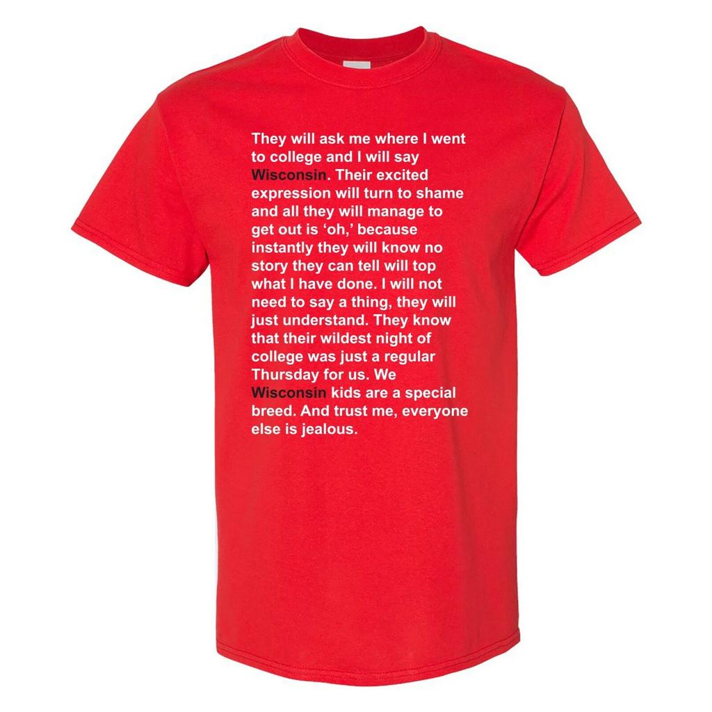 Wisconsin Quote - Sconnie WI State Pride Cotton Short Sleeve T-Shirt - Red