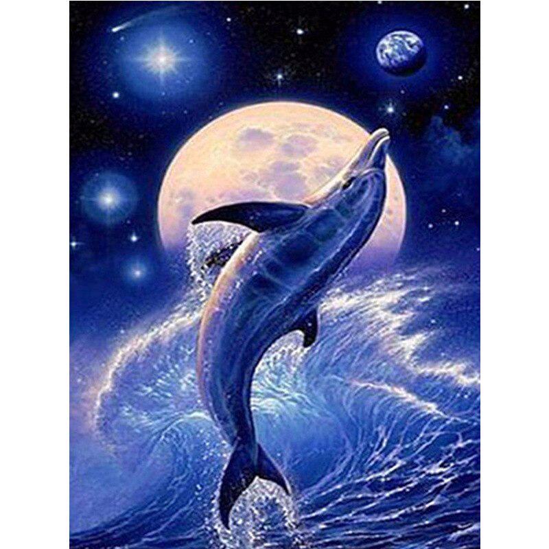 Diamond Painting Cartoon Animal Dolphin&moon Stitch Diamond Mosaic Craft Diamond Embroidery Painting
