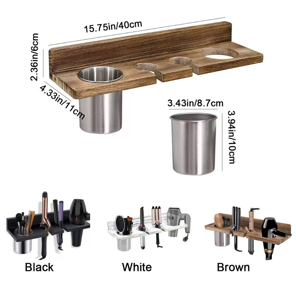 Компактный держатель для фена Деревянный держатель для выпрямителя Винтажная полка для плойки для дома