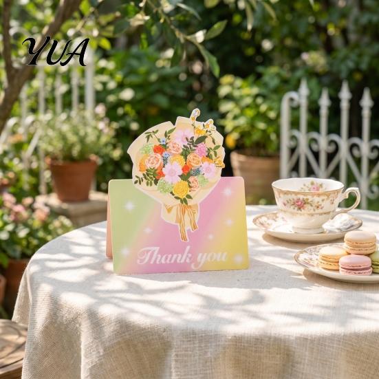 Flower Paper Greeting Cards 10Pcs 3D Thank You Card, Floral Bouquet Best Wishes Decorative Note Appreciation Gifts for Anniversary, Mother's
