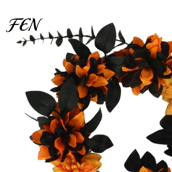 Vintage Dark Aesthetic Party Supplies Halloween Wreath for Front Door, Artificial Fall Maple Leaf Rose Pumpkin Spooky Elegant Holiday Decor