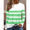 Round Neck 3D Striped Printed Top Casual Long Sleeved Women's T-shirts - Soft Medium Stretch Polyester Fabric Spring and Autumn Relaxed Fit Clothing