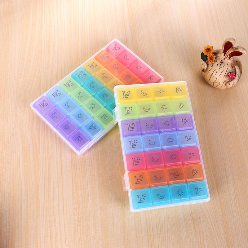 Портативный радужный еженедельный органайзер для лекарств с 21 отделением и прозрачной крышкой