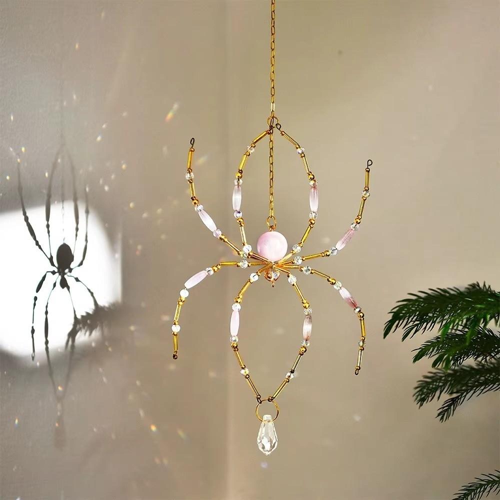 Beaded Wire Crystal Spider Sun Catcher Eight-Leg Spider Shape Garden Spider Pendant Outdoor Garden