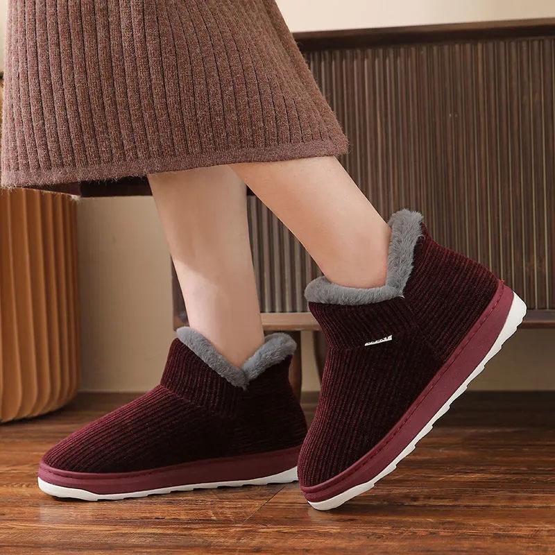 Женские хлопковые тапочки, нескользящая зимняя хлопковая обувь, домашние хлопковые тапочки с плюшевым утолщенным каблуком и толстой подошвой