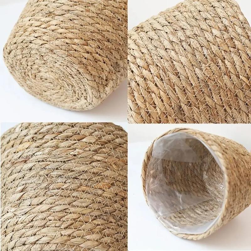 Плетеная корзина-кашпо из ротанга и соломы S/M/L Контейнер-горшок для цветов для сада, террасы, балкона, декоративная мебель для дома