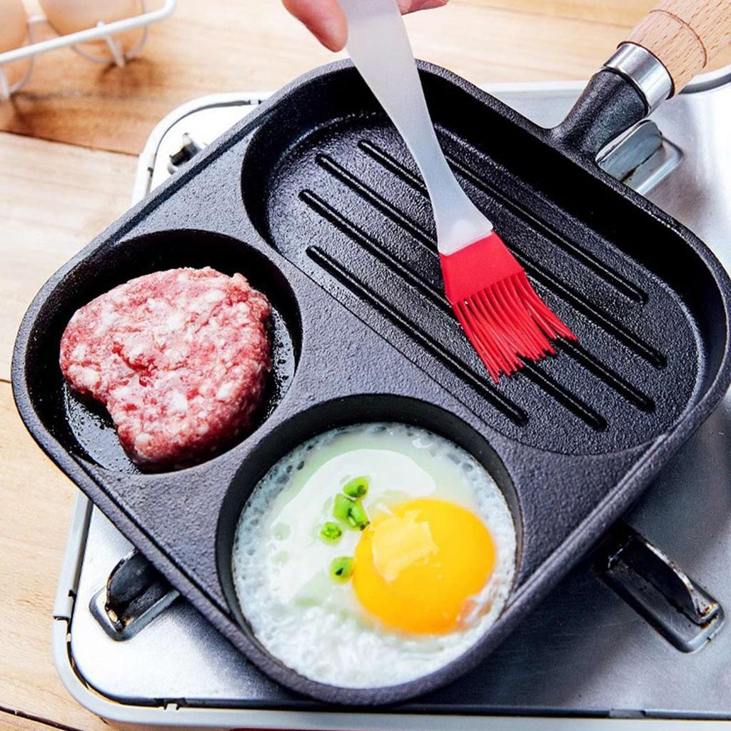 Nonstick Grill Pan 3 Square Section Versatile Breakfast Skillet Divided Egg Frying Pan For Stove