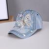 Fashion Colorful Rhinestone Butterfly Baseball Cap Women's European and American Fashion Denim Shade Cap