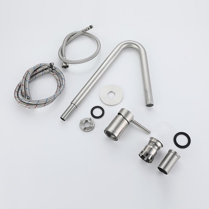 Nickel 304 Stainless Steel Bathroom Basin Faucet Deck Mounted Widespread Hot And Cold Mixed Water Basin Faucet Bathroom Tap