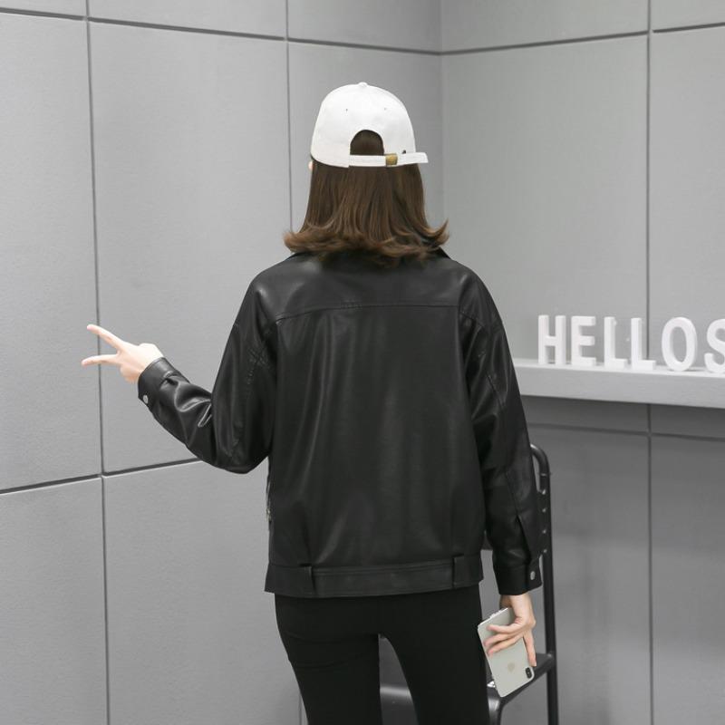 Куртка из искусственной кожи женская короткая в стиле Харадзюку в корейском стиле, тонкая, студенческая, свободного покроя, в стиле Bf, модная, кожаная куртка для мотоциклистов