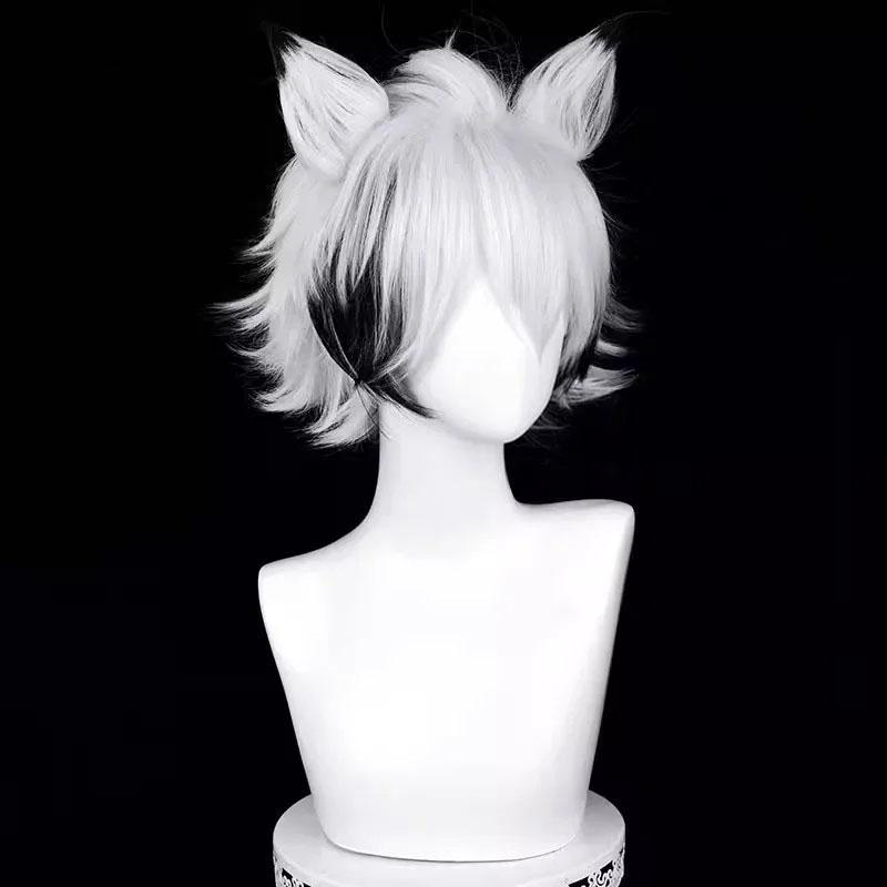 Парик для косплея Von Lycaon Game ZZZ Silver White Black Short Парик из термостойких синтетических волос для Хэллоуина, парики для аниме + шапочка для парика