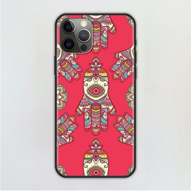 Чехол для мобильного телефона для Iphone 14 12 Mini 11 Pro X Xs Max Xr 8 7 6 6s Plus черный ТПУ Fundas Capa Hamsa Hand Amulet Psychedelic Art