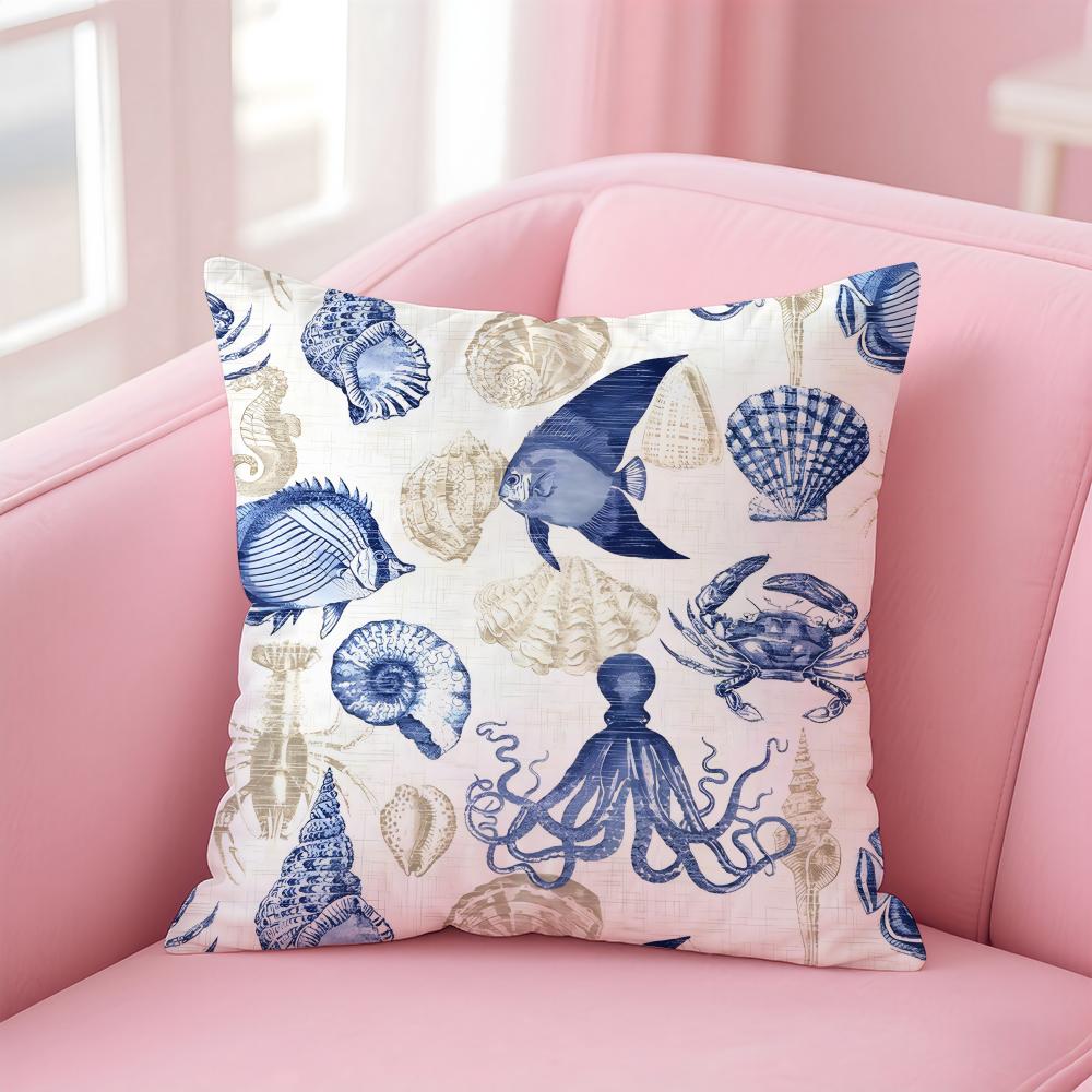 Animals Marine Theme Print Cushion Cover Pillow Case Soft Skin Friendly Fabric Concealed Zipper