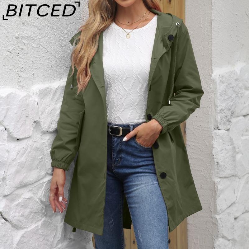 BITCED Осенне-зимний водоотталкивающий тренч с капюшоном, женское повседневное длинное пальто свободного кроя, больших размеров, верхняя одежда для улицы от дождя