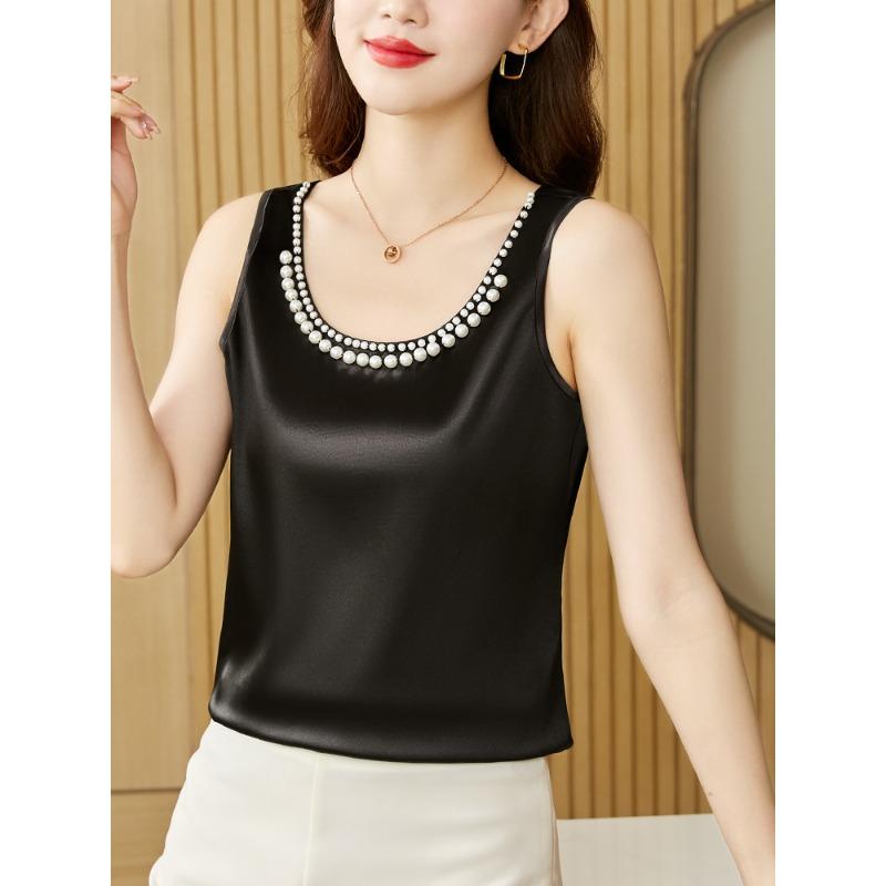 Летний шелковый атласный базовый жилет большого размера для женщин с пышными формами, с маленьким костюмом и топом без рукавов для женщин