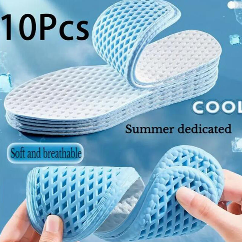 (5 Pairs) Summer Cool And Antibacterial Sports Insoles For Men And Women, Sweat Absorbing Breathable, Bare Feet, Sweat Proof, Super Soft Insoles