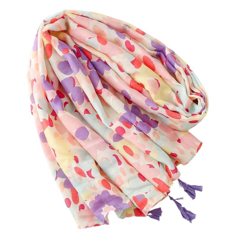 Женский шарф с узором «елочка», с красочными цветами и кисточками - Мягкий на ощупь, как хлопок и лен