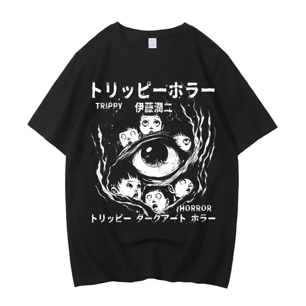 Мужские футболки Junji Ito Панк Хип-хоп Футболки Высококачественный хлопок Повседневная футболка Аниме Графические футболки Унисекс Уличная одежда Мужская Осень