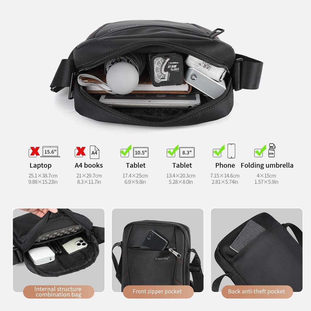 Tigernu Брендовая сумка через плечо для мужчин, мужская сумка-мессенджер, мужские 10-дюймовые черные мужские сумки, сумки через плечо, маленькая сумка, повседневная деловая сумка